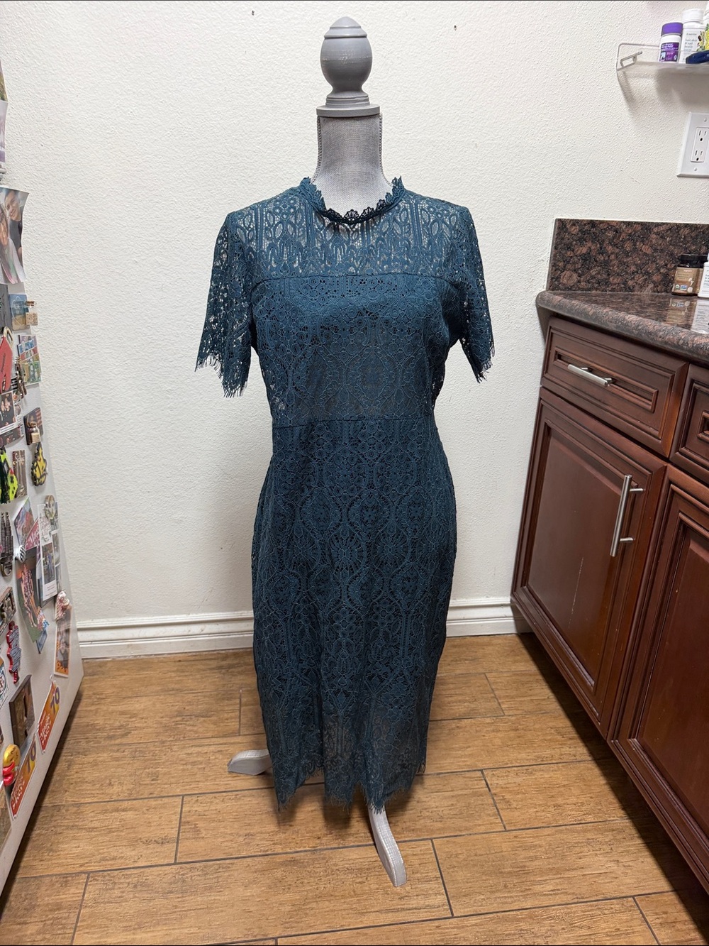 Lace Midi Dress in Teal - Elegant Women's Dress
